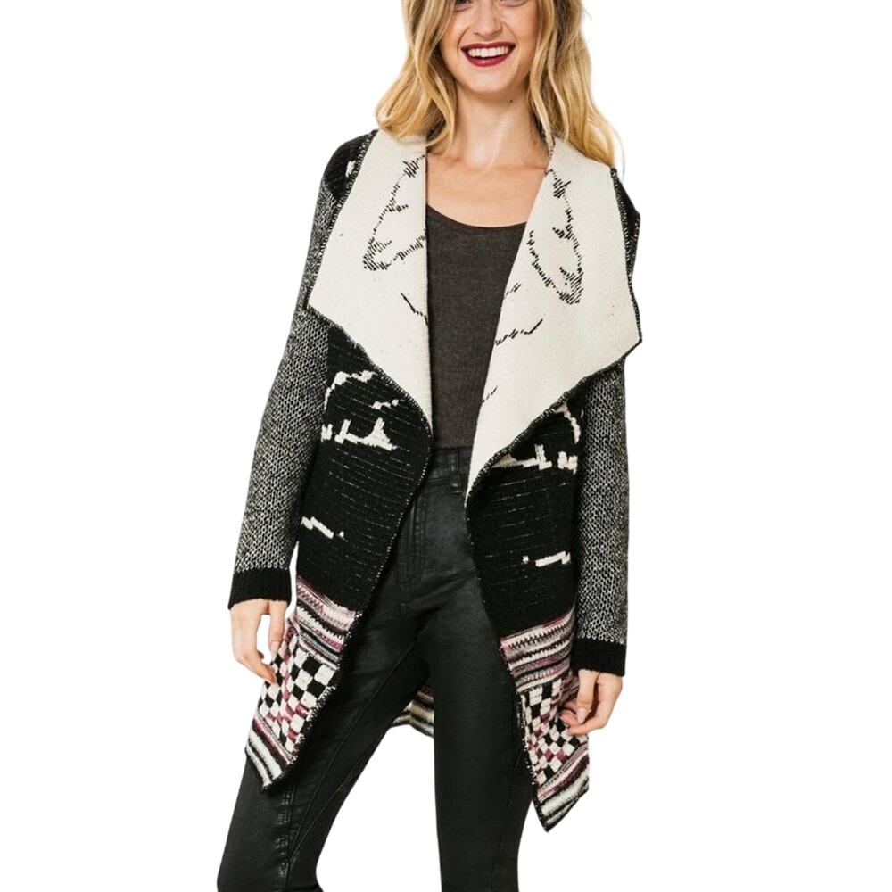 Desigual Dalias Open Wool Blend Cardigan Size Large
